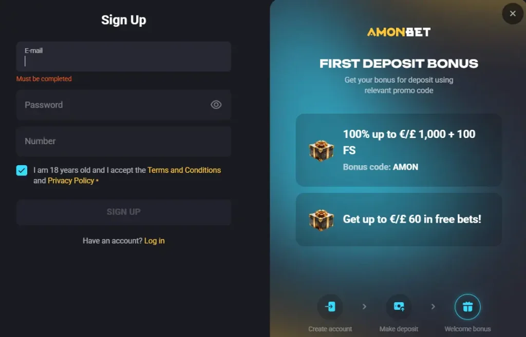 Amonbet sign up